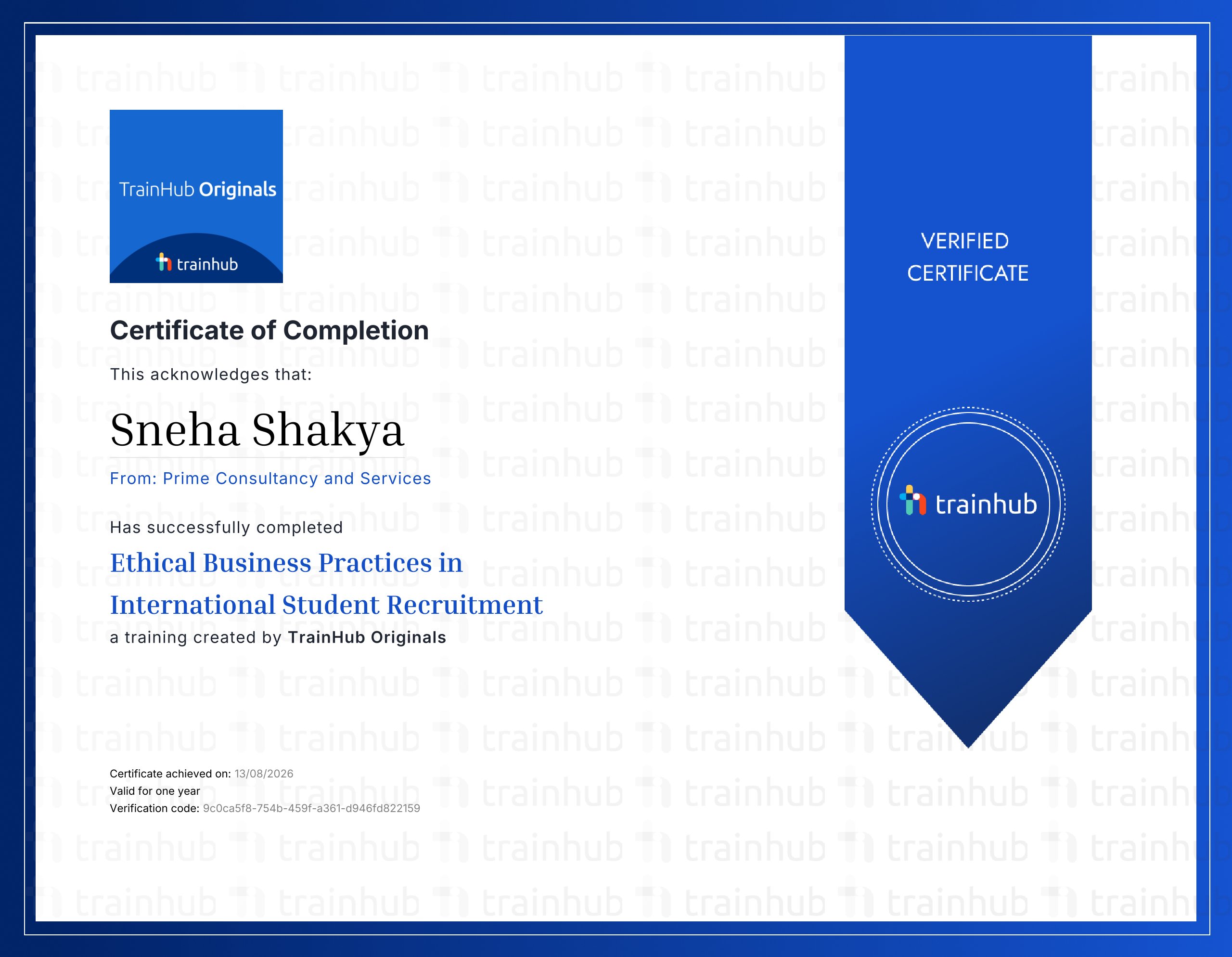Sneha Shakya - Sneha Shakya Ethical Business Practices in International Student Recruitment Certificate
